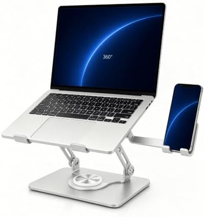 2-in-1 Laptop Stand with Phone Holder, 360° Swivel Laptop Riser for Desk by KYQEE