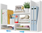 Desktop File Organizer Desk Organizer Shelf - White Office Organization Shelves for Top of Desk Organizers and Accessories Corner Bookshelf Table Top Shelving Small Hutch Decorations for Women Office by NUTIKAS
