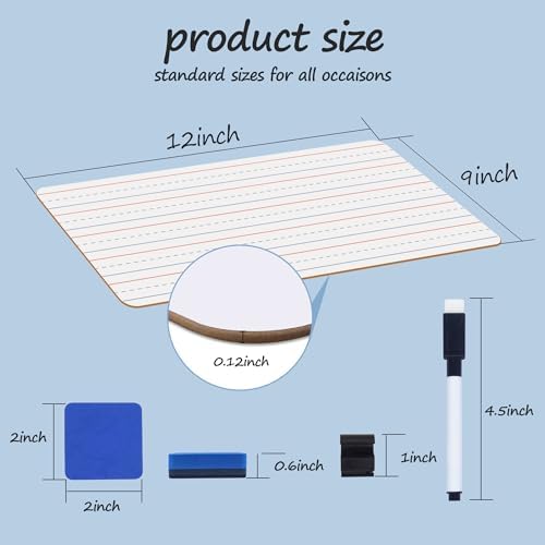 JUSTPAT 24 Pack Dry Erase Boards, 9"x12" Double Sided Easel Small Whiteboards with Lines for Kids, Students, Education Teacher Classroom, Mini Portable White Boards with 24 Markers, 24 Erasers - Image 4