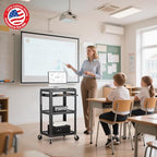 POCHAR Steel AV Cart on Wheels - Rolling Projector Cart with Height Adjustable Shelf, Pullout Keyboard Tray, Power Strip, Cord Management - Mobile Media Carts Computer Workstation for Office Classroom - Image 2