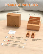 Pezin & Hulin Bamboo Phone Charging Stand with 2 Watch & Earbuds Holders - Image 3
