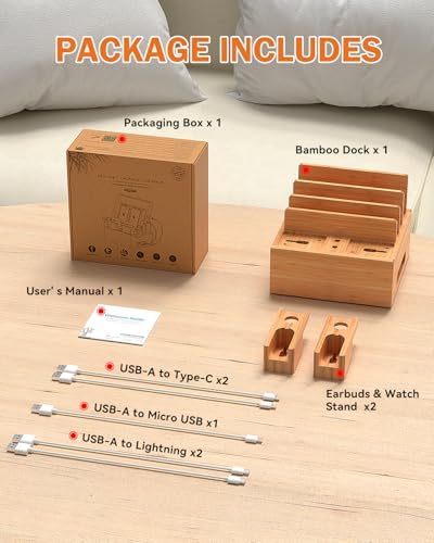 Pezin & Hulin Bamboo Phone Charging Stand with 2 Watch & Earbuds Holders - Image 3