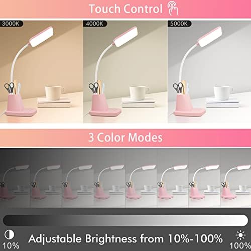LED Desk Lamp with 10W Wireless Charging & Pen Holder, Pink - Image 4