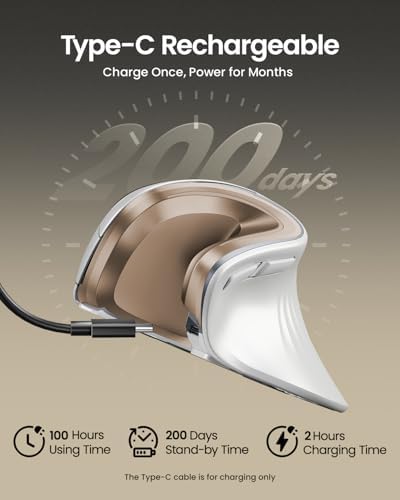 ProtoArc EM11 NL Wireless Ergonomic Mouse, Rechargeable, White Gold - Image 3