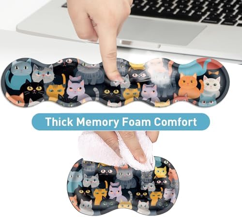 Keyboard Mouse Pad Set, Extended Gaming Mouse Pad+Ergonomics Keyboard Wrist Rest Support, Memory Foam, Easy Typing Pain Relief, 4Pcs XL Ultra Thick Desk Mat,Cute Cartoon Cat - Image 4