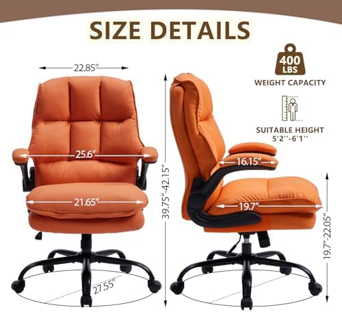 Comfy Office Chair Soft and Double Cushioned Ergonomic Computer Desk Chairs for Long Hours Executive Office Chair with Flip-up Armrests and Height Adjustment for Home Office Orange - Image 2