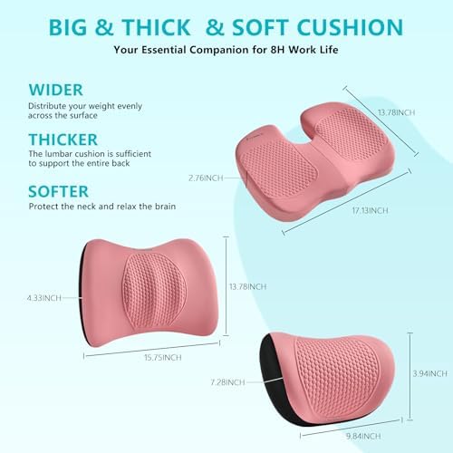 FLORICH 3 PCS Seat Cushion for Carseat Lumbar Support Pillow Car Neck Headrest Pillows 100% Memory Foam Seat Pads Pressure Relief Back Cushion for Office Chair(Pink) - Image 4