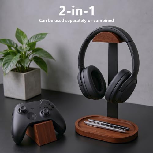 Wooden Headphone Stand for Desk,Controller Stand for Desk with Storage Base - Image 2