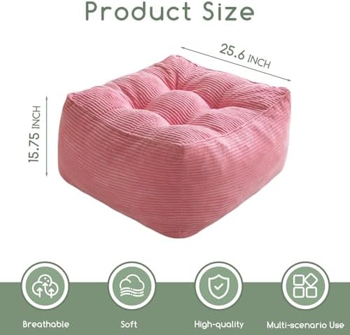 HIGOGOGO Square Stuffed Pouf Ottoman, Corduroy Poufs with Foam Chunk Filling, Furry and Fluffy Pouf Foot Stool Storage Ottoman, 25.6 X 25.6 Floor Poufs Foot Rest for Living Room, Pink - Image 2