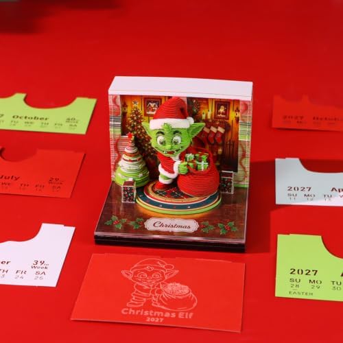 3D Memo Pad, 3D Calendar 2027, Time Piece Calendar, Tear-Off Calendars 2027, 3D Paper Carving Art Memo Pad, Art Carving Sticky Notes for Office Home Gifts Ornaments (Christmas 2027) - Image 4