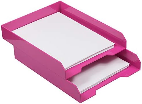 JAM PAPER Stackable Paper Trays - Pink - Desktop Document, Letter, & File Organizer Tray - 2/Pack (Pack of 2) - Image 3