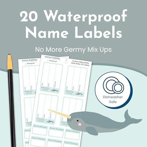 Name Bubbles - Reusable Baby Bottle Labels for Daycare (20 Labels) - Kids Washable Name Tags for Bottles, Sippy Cups, & Snack Containers, Waterproof, Baby Name Stickers, Write-On (Cupcakes) - Image 6