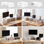 Fenge Dual Monitor Stand, Corner Desk Shelf with Drawer & Slide-Out Tray - Image 4