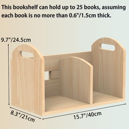 Wood Desktop Bookshelf, Upright Tabletop Book Shelf With Adjustable Divider Secure Books in Place, Desk Shelf for Top of Desk in Living Room, Home, Office, Perfect for Books, Cookbooks, Magazine, File - Image 3