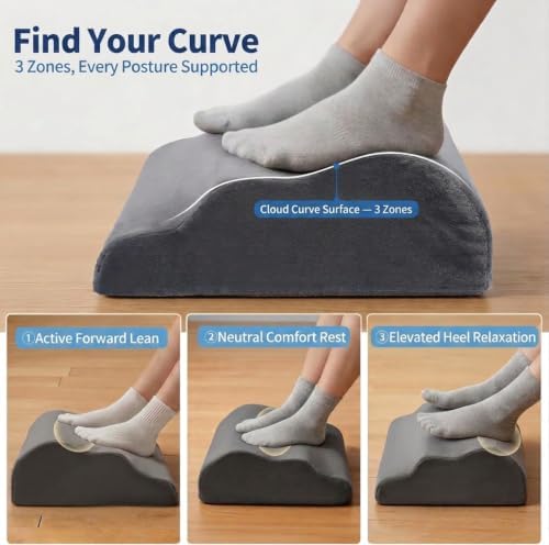Foot Rest for Under Desk at Work, Ergonomic Footrest Stool, 3 Adjustable Heights Foam Cushion Pillow for Leg & Feet Support, Non-Slip Washable Cover for Office Gaming Chairs, Computer Desk, Home, Car - Image 2