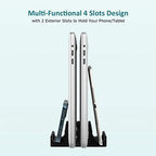 Vertical Laptop Stand - SPACEMax Adjustable GRIPLock Anti-Tip Silicone 4 Slots Aluminum Desktop Holder - Double Dock Stand - 2 Phone Slots Fits Up to 17.3” Laptops, Tablets, Phones - Black - Image 4
