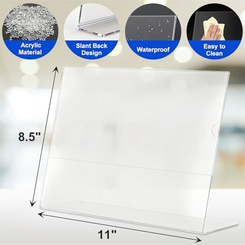 Acrylic Sign Holder 8.5 x 11 Horizontal , Clear Plastic Display Stand for Tabletop, Acrylic Stands for Flyers, Table Paper Holder, Vertical Sign Holder 8.5x11 for Restaurants, Office and School (Slant 6 Pack 11x8.5) - Image 3