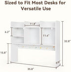 Dorm Desk Hutch with Pegboard, White Desktop Bookshelf - Image 2
