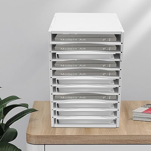 Vertical Desktop Sorter, 11-Layer Stackable Paper Tray for Office Home School Desk Literature Organizer File Holder Document Storage Rack 10.6 * 11.8 * 15.7inch, White - Image 4