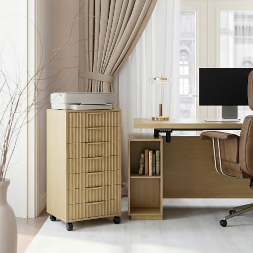 7 Drawer File Cabinet with Wheels for Home Office, Natural Walnut - Image 7