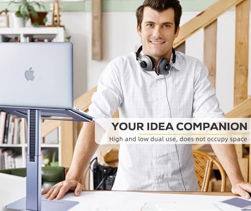 Adjustable Laptop Stand for Desk, DJ Laptop Stand Adjustable Height, Laptop Raised Stand for Standing & Sitting Mode, Tall, Strong and Airflow Even Laptop Riser for 17 inch（Gray） - Image 3