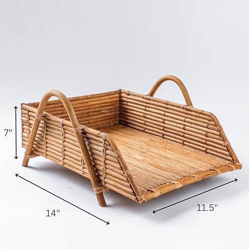 Rattan Inbox Tray for Desk, Made in Indonesia – 14x10.5x3.5 inch Handwoven Basket Organizer, Single Letter Tray with Sturdy Frame, Decorative Wicker Paper Holder (White Wash) - Image 7