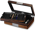 Pen Display Case - Ebony Wood Storage Box with Glass Window, Holds 20 Fountain Pens, Luxury Pen Organizer for Collectors by Lifomenz+Co
