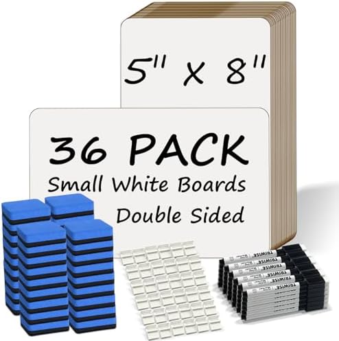 Portable Small White Board 5"x8" for Students, Personal Whiteboard Mini Lightweight Double Sided, Dry Erase Board for Kids Classroom, Individual Lapboards for Teaching with Eraser and Marker (36 Pack) by Unknown