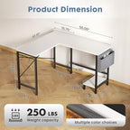 DUMOS L Shaped Computer Corner Desk with PC Stand, White - Image 2