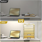 9-Tier Paper Organizer for Desk, Metal Mesh Letter Tray with Handles, Gold - Image 6