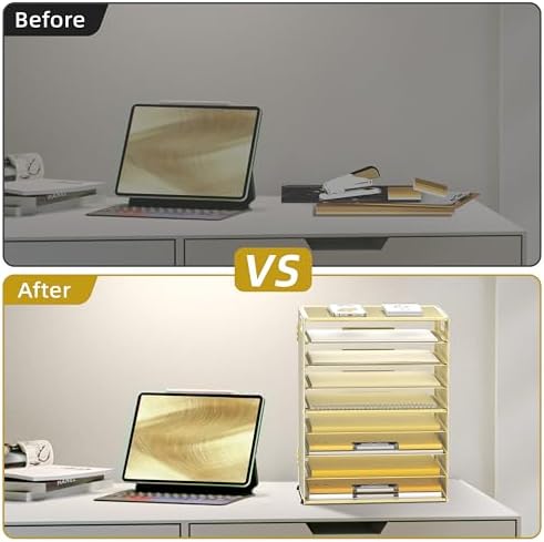 9-Tier Paper Organizer for Desk, Metal Mesh Letter Tray with Handles, Gold - Image 6