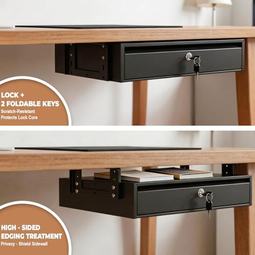 POPMOON 18in Under Desk Drawer with Lock, Large Pull Out Storage Organizer - Image 4