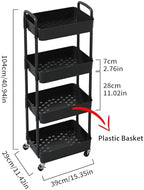 Sywhitta 4-Tier Plastic Rolling Utility Cart with Wheels for Storage, Black - Image 2
