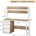 MaverickFurni 55 Inch Computer Desk with Hutch and 3 Drawers, Natural Oak - Image 2