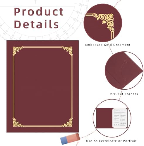 HAUTOCO 90 Packs Certificate Holders, Burgundy Diploma Holders, Document Award Covers Certificate Folders with Gold Foil Border for 8.5x11 Letter Size - Image 3