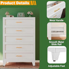 Ckzbx Metal Dresser Under Desk Metal Filing Cabinets, 53.54" H Drawer Chests of Drawers for Office, Garage (5 Drawers White 31.5inch Wide) - Image 4