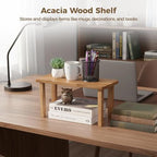 15 Inches Acacia Wooden Desktop Organizer Shelf, Cabinet Riser & Counter Display Stand for Top of Desk Home Office Kitchen Coffee Table Display Stand - Image 2