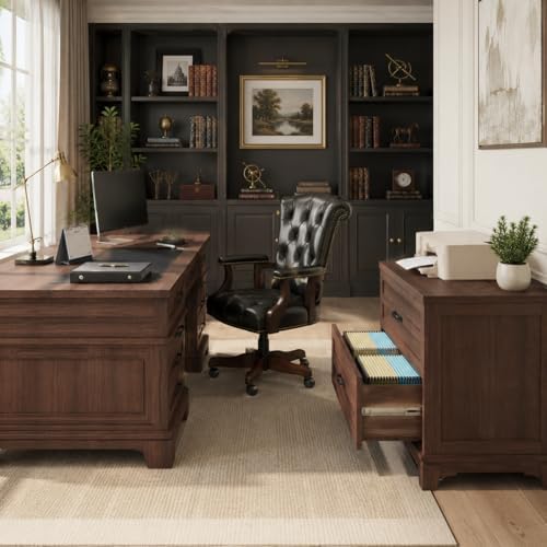 Garvee 2 Drawer Farmhouse Lateral File Cabinet for Home Office, Deep Filing Drawers Fit Legal Letter & A4 Hanging Files, Wide Storage Cabinet with Heavy-Duty Frame & Spacious Top, Retro Brown - Image 3