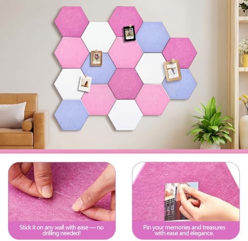 12x10 in 16 Pcs Hexagon Cork Board Tiles, Felt Pin Boards, Pink - Image 4