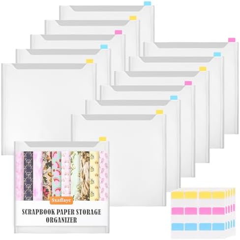 60 Pack Scrapbook Paper Storage 12x12 Paper Organizer with 120PCS Sticky Index Tabs for Holding Scrapbooking, Vinyl Sheets, Cardstock and Photos by Sxaffayc