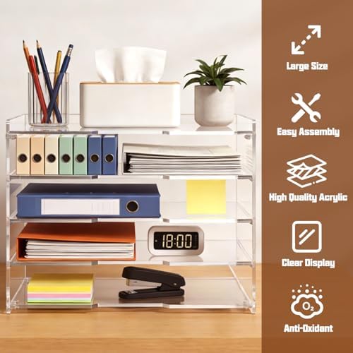 Leffis 5 Tier Large Capacity Acrylic Desk Organizer, Clear Paper Tray - Image 5