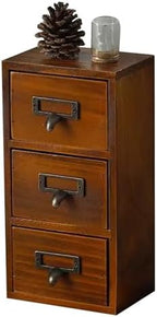 Wooden Desk Drawer Organizer, Classic Vintage Desk Organizer for Tabletop, Wood Storage Box, Desktop Organizing Cabinet with Drawers for Office Study Table(3-Drawer, Brown) by Unknown