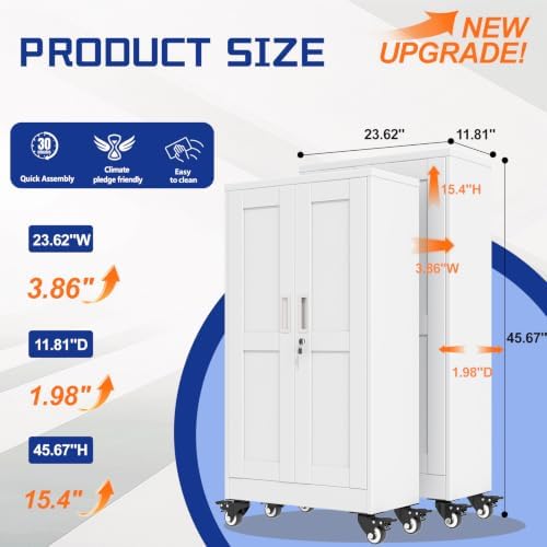 GAIOUS Metal Garage Storage Cabinet with Lock and Wheels, 45.7" Tall Metal Storage Cabinets with Locked Door and 3 Adjustable Shelves, Rolling Tool Cabinet, Utility File Cabinet for Home Office, White - Image 2