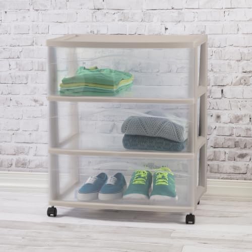 Sterilite Wide 3-Drawer Cart with Wheels for Bedroom and Dresser, 3-Pack - Image 2