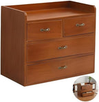 Wooden Desk Organizer with 4 Drawers and Open Shelf, Retro Brown Desktop Organizer 13.4 x 11 x 7.1 in, Compact Wood Storage Cabinet for Home, Office by Toyosport