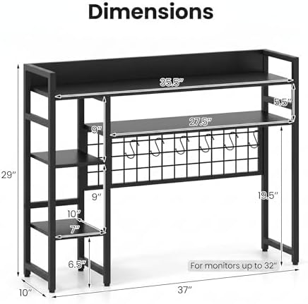 POWERSTONE Desktop Bookshelf for Monitors up to 32", Black - Image 2
