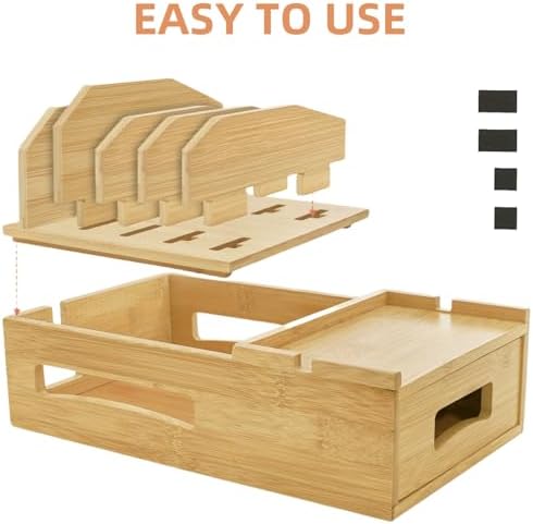 ZOOFOX Bamboo Charging Station for Multiple Devices, Desk Docking Station with Removable Divider Slots and Drawer, Bedside Charging Station Compatible with Smartphone, Tablet, Laptop, Earphone - Image 3