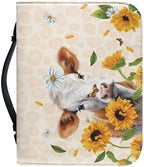 Sunflower Cow Bible Cover, Leopard Print Large PU Leather Bible Carrying Case with Bookmark for Church Large Zippered Book Bible Protector for Christian - Image 2