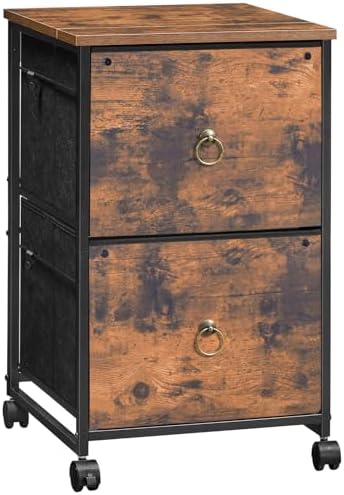 HOOBRO 2 Drawer Mobile File Cabinet, Rolling Printer Stand, Vertical Office Filing Cabinet for Home Office, A4/Letter Size, Nonwovens Drawer, Rustic Brown BF20WJ01 by HOOBRO