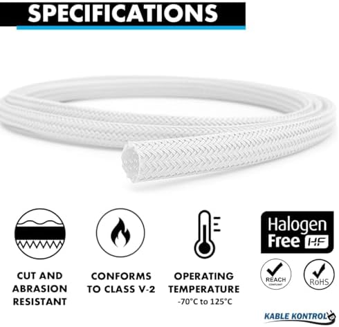 Kable Kontrol Braided Cable Sleeve Split Wrap 1-1/4" 100 Ft - White - Image 2